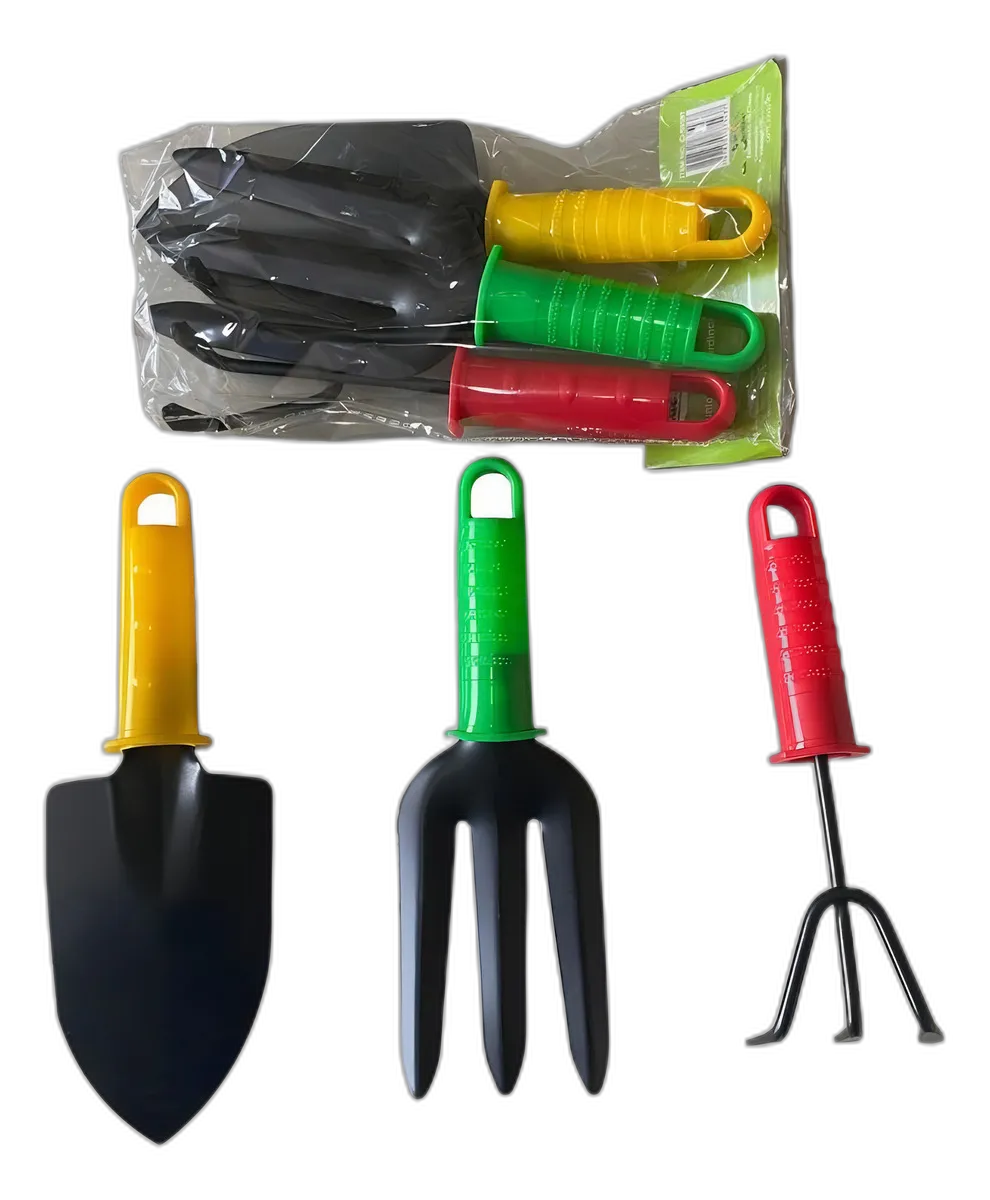 Kit Jardinagem IDEA 3 Peças Ancinho Curvo Cabeça Metal Cabo PlásticO - Jardinagem na Ferragens Camboatá RJ